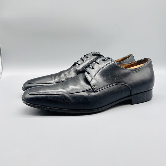 Santoni Shoes Mens 9.5 Black Leather Oxford Lace Up Dress Apron Toe Slip On